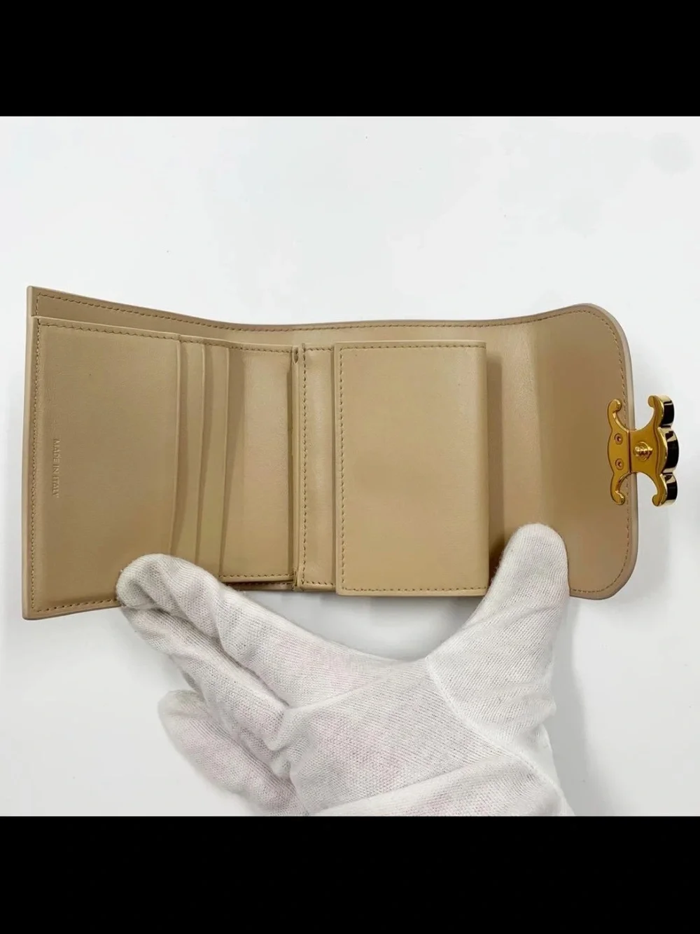 CELINE Small Triomphe Wallet in Light Beige with Gold Hardware